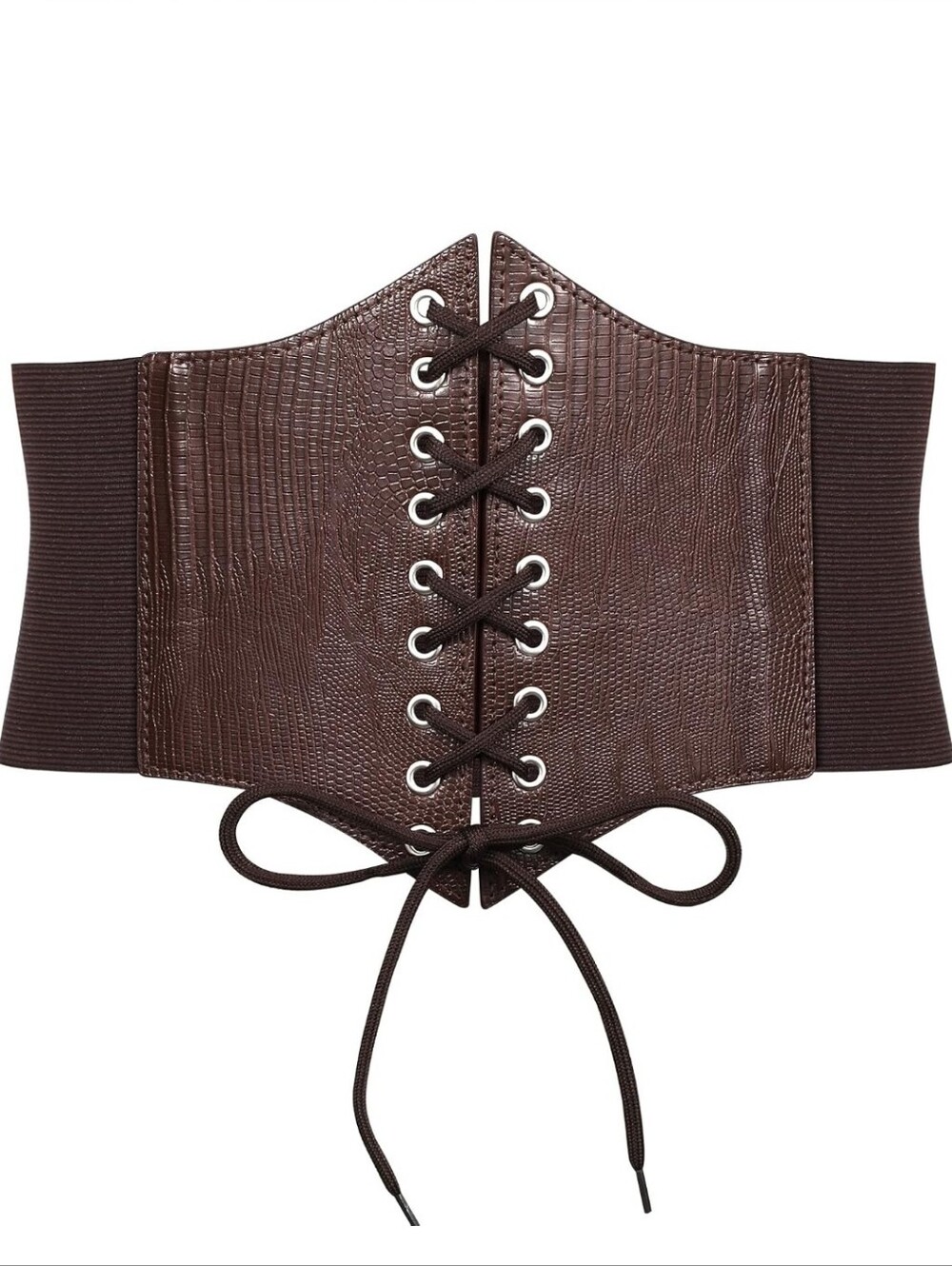 Brown Crocodile Embossed Lace Up Corset Belt Plus Size Fits 42"-46"